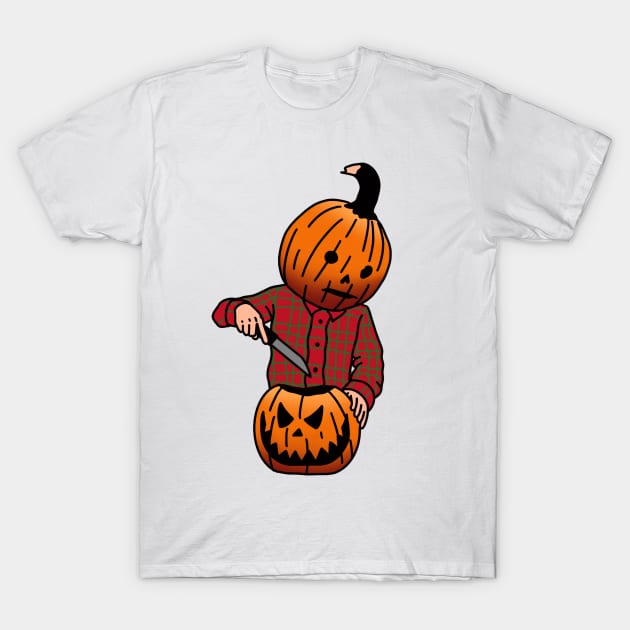 Pumpkin Boy Carving a Friend T-Shirt by drawingsbydarcy